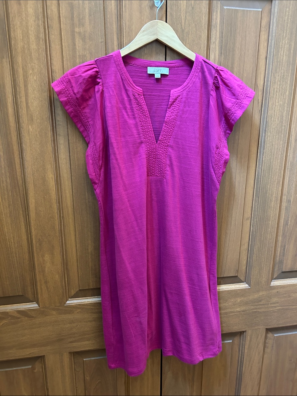 LOFT Bright Pink V-Notch cotton Tunic Dress size medium